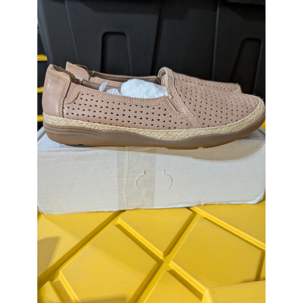 New Clarks Collection Elaina Ruby Beige Leather Perforated Espadrille Flats 7.5M